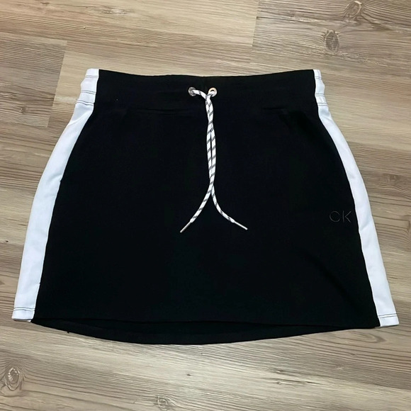 Calvin Klein Side Stripe Athletic mini Skirt Drawstring Size S Black Active - Picture 3 of 13